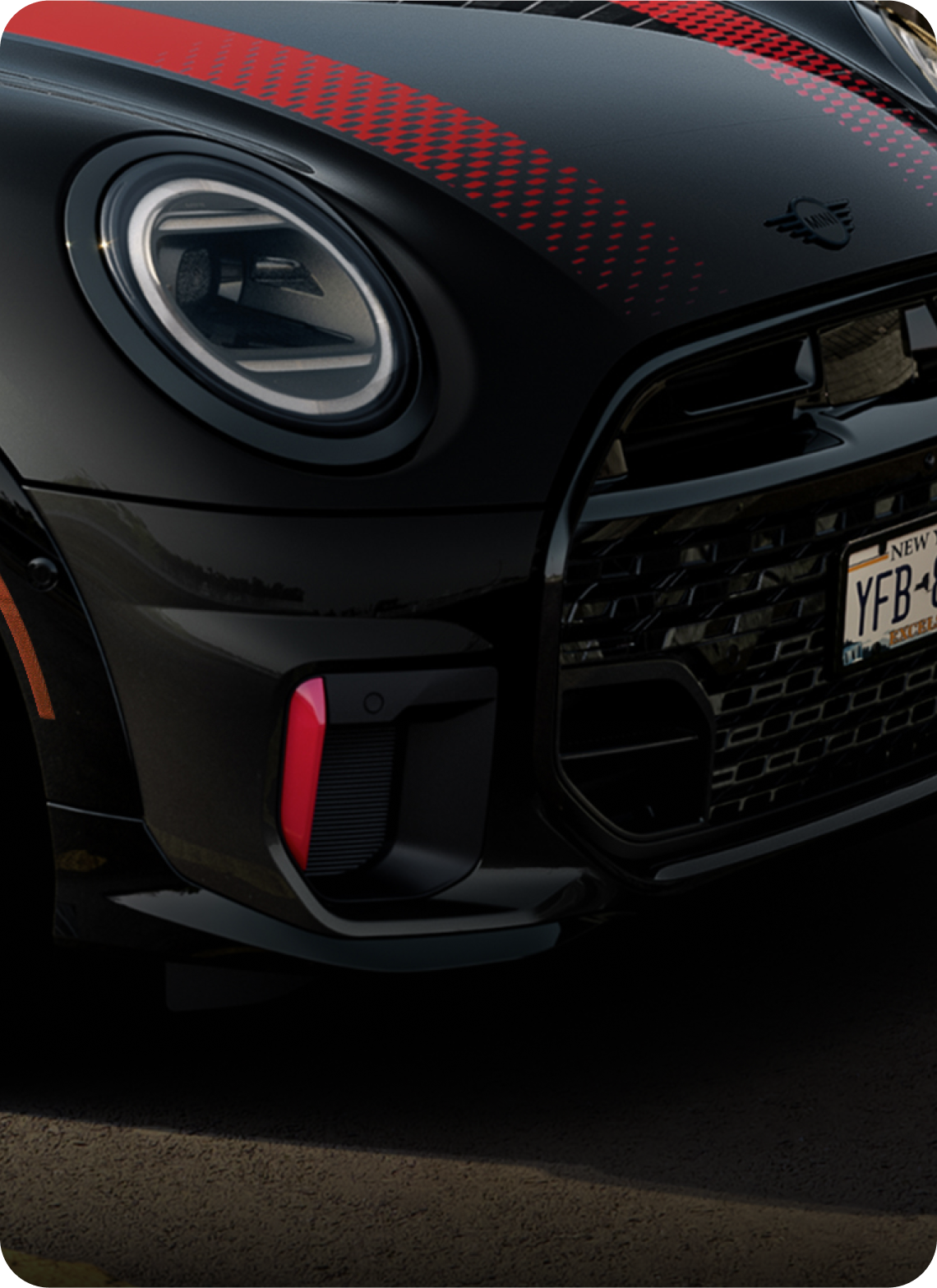 The front hood of the MINI JCW Convertible.